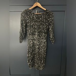 Black Grey ‘Red’ Saks Fifth Avenue Sequin Cocktail Dress Size S Excellent Cond